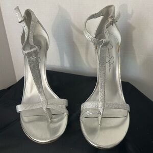 Jessica Simpson Silver Elegant Heels with Strappy Design